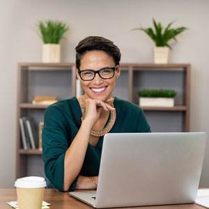woman smiling at office
