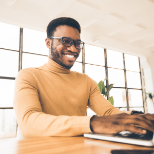 Picture of man thinking of new, forward moving ideas