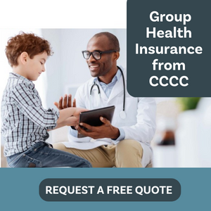 Picture of Doctor with child and words Group Health Insurance from CCCC Request a Free Quote