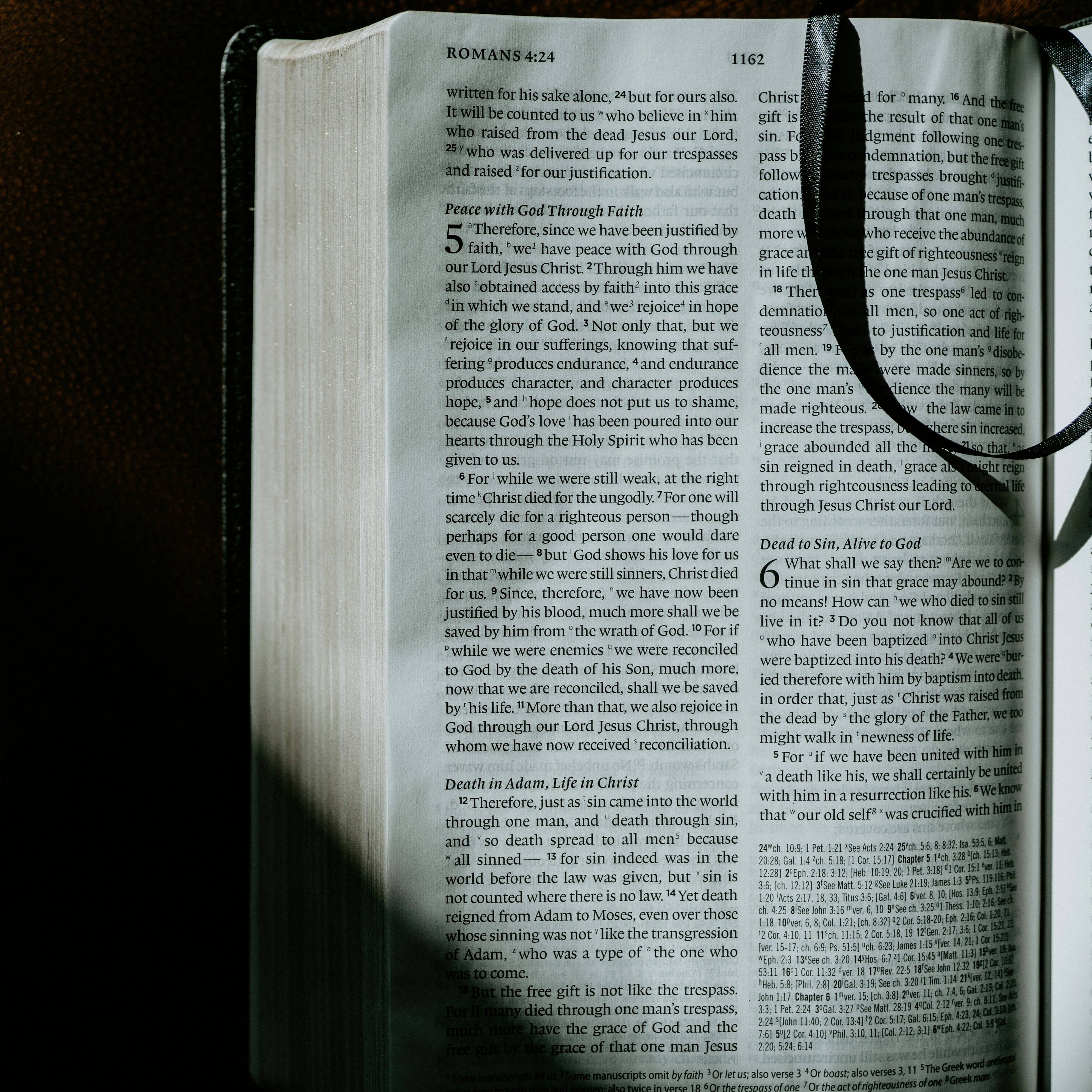 Picture of open Bible at Romans 6