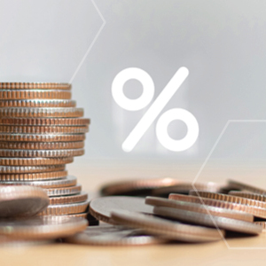 Picture of pile of coins with the percent symbol showing in the middle