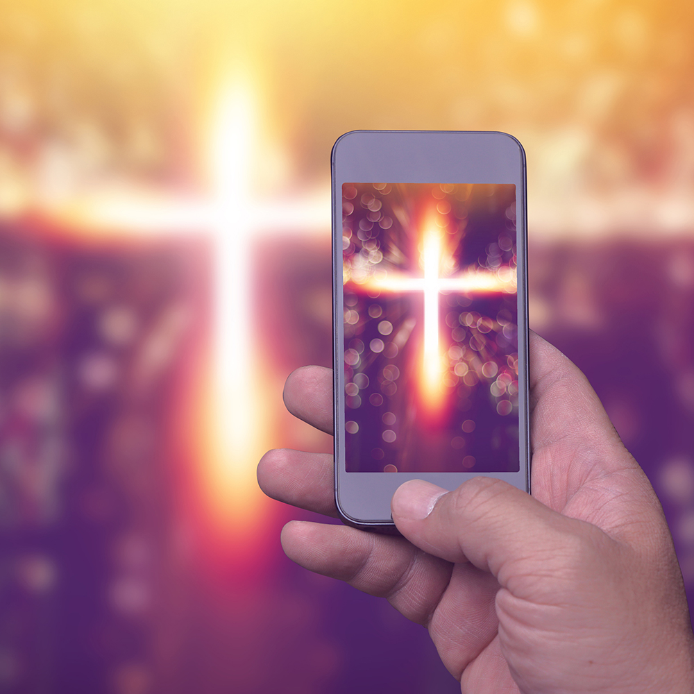 Picture of cell phone showing a cross