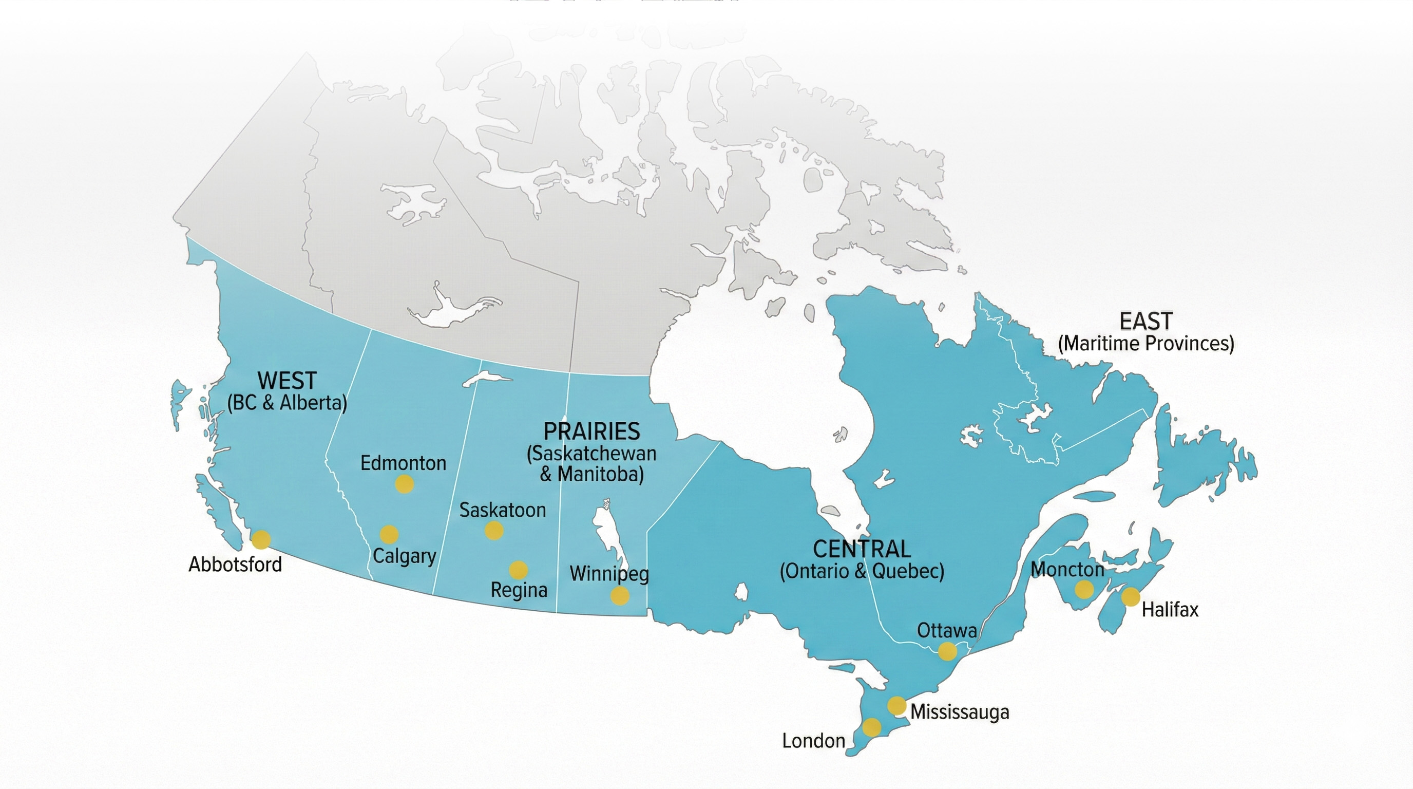 Map of Canada showing locations