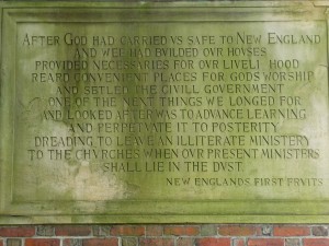 Plaque at the main entrance to Harvard Yard