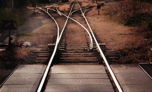 Photo of railroad tracks splitting