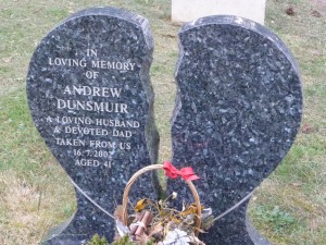 A tombstone 'heart' broken in two