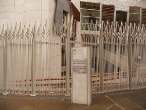 The 'fence' around the Scottish Parliament building 