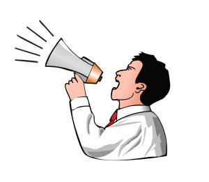 Cartoon of a man and megaphone