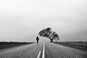 Man walking down road