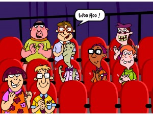 Cartoon audience, clapping.